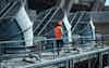 Engineer under checking the industry cooling tower air conditioner