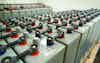 Large capacity batteries in a modern power plant building group of green energy accumulators