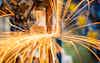Sparks from spot welding in the automotive industry that are strange and beautiful